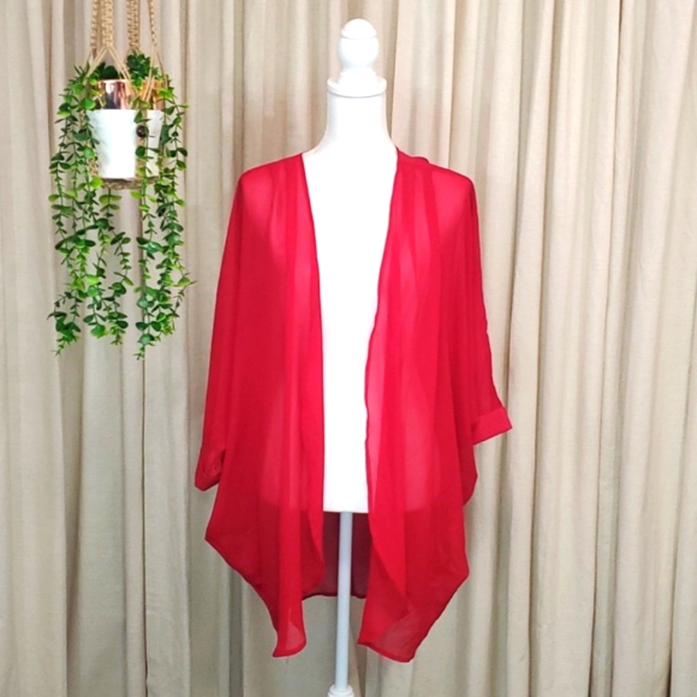 Size L Sheer Red Batwing Kimono
